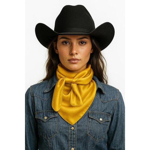 Yellow Wild Rag Large Scarf 35x35 Inches Satin Western Accessory Cowgirl or Cow - Picture 3 of 7